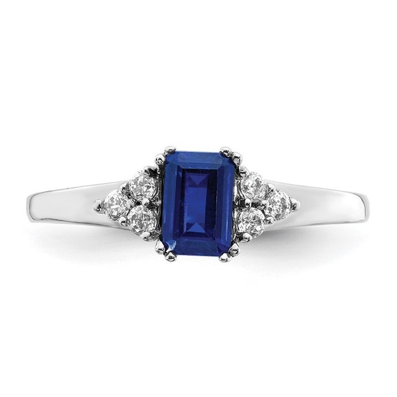 14k White Gold Diamond and Sapphire September Birthstone Ring, 7